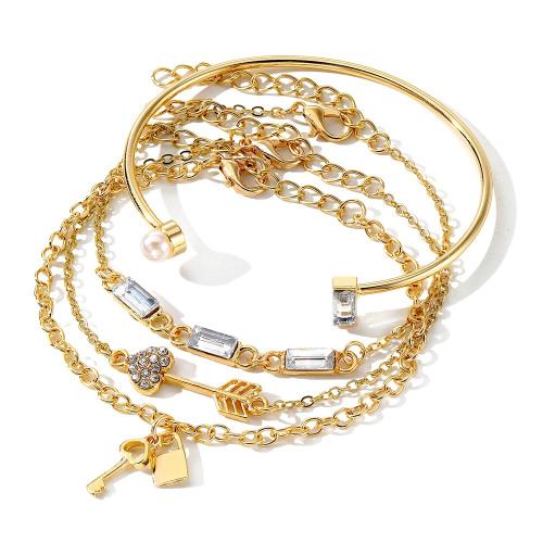 Zinklegierung Armband, mit Kunststoff Perlen, 4 Stück & für Frau & mit Strass, Goldfarbe, frei von Nickel, Blei & Kadmium, verkauft von PC