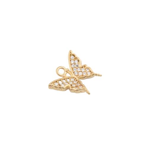 Cubic Zirconia Micro Pave Brass Pendant, Butterfly, plated, DIY & micro pave cubic zirconia, golden, 11.50x12.50x2mm, 10PCs/Lot, Sold By Lot
