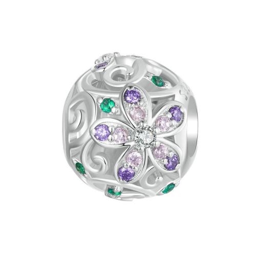 925 Sterling Silver Beads, plated, DIY & micro pave cubic zirconia, platinum color, 11x10mm, Hole:Approx 4.5mm, Sold By PC