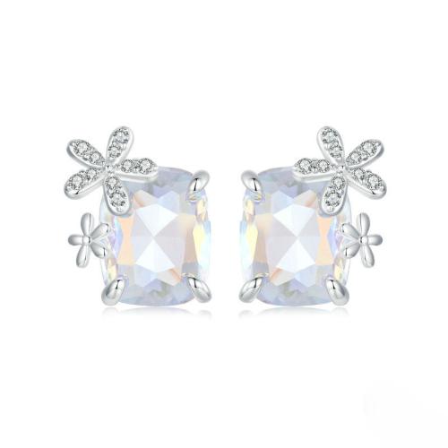 Cubic Zirconia Micro Pave Sterling Silver Earring 925 Sterling Silver with Glass plated micro pave cubic zirconia & for woman platinum color Sold By Pair