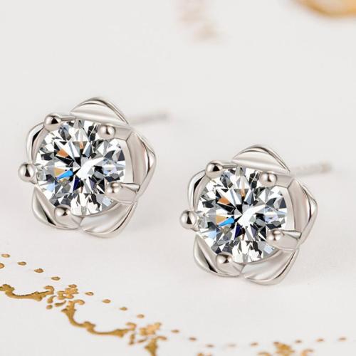 Cubic Zirconia Micro Pave Brass Earring, plated, micro pave cubic zirconia & for woman, platinum color, 8x8mm, Sold By Pair