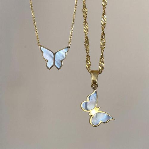 Titanium Steel Necklace with Abalone Shell with 5cm extender chain Vacuum Ion Plating & for woman golden Length 45 cm Sold By PC