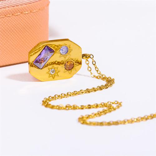 Edelstahl Schmuck Halskette, 304 Edelstahl, mit Verlängerungskettchen von 5cm, Micro pave Zirkonia & für Frau, goldfarben, Länge:45 cm, verkauft von PC