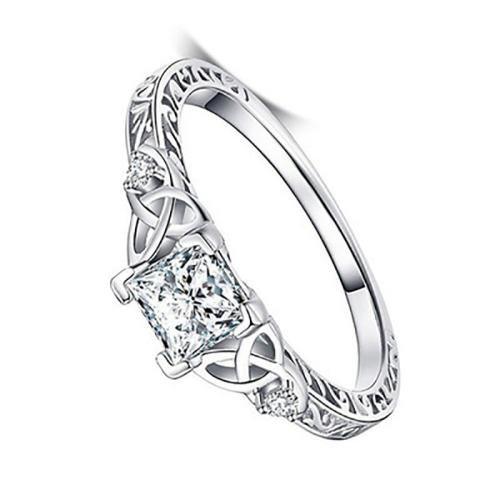 Zinc Alloy Finger Ring plated & micro pave cubic zirconia & for woman silver color Sold By PC