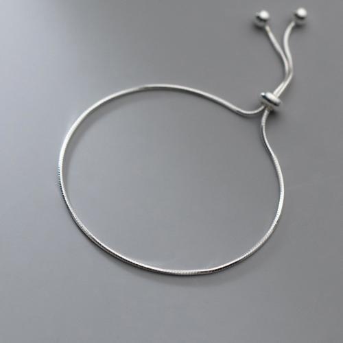 925 Sterling Silver Bracelet, adjustable & snake chain & for woman, silver color, Length:Approx 8.7 Inch, Sold By PC
