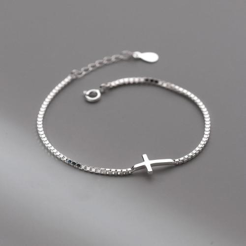 Argent sterling 925 bracelet, avec 1.2inch chaînes de rallonge, croix, bijoux de mode & pour femme, argent, Longueur:Environ 7.5 pouce, Vendu par PC