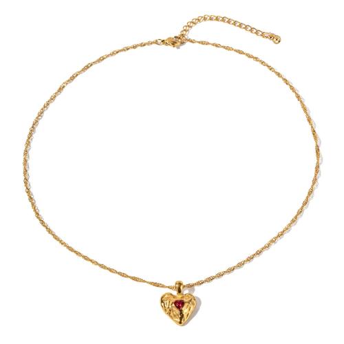 Zinc Alloy Halskæde, Heart, guldfarve belagt, for kvinde & med rhinestone, flere farver til valg, Længde Ca. 16.5-19.3 inch, Solgt af PC