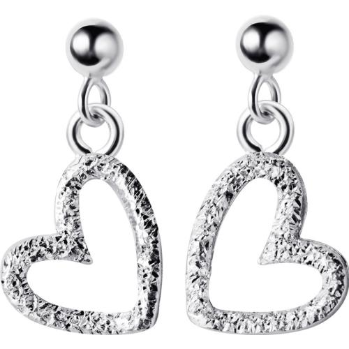 925 Sterling Silver Drop Earring Heart for woman & hollow & frosted silver color Sold By Pair