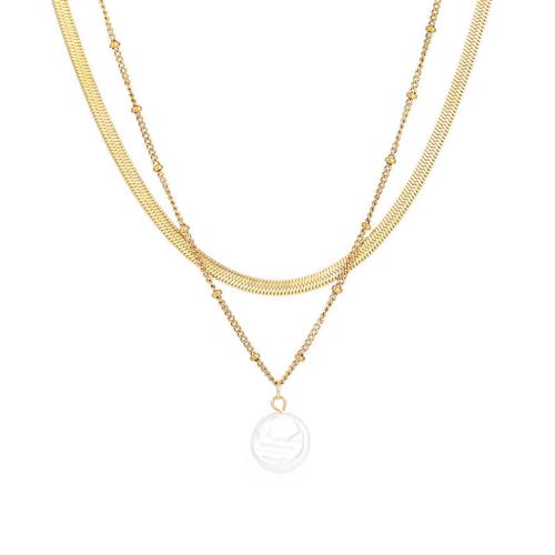 Plastové perlový náhrdelník, Plastové Pearl, s mosaz řetěz, s 6cm extender řetězce, barva pozlacený, Dvojitá vrstva & módní šperky & pro ženy, zlatý, Délka Cca 40 cm, Cca 45 cm, Prodáno By PC