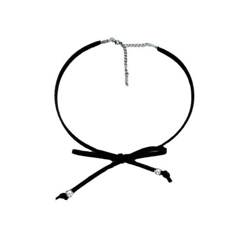 Ожерелье Мода Choker, Вельвет, с Нержавеющая сталь 304, с 6cm наполнитель цепи, ювелирные изделия моды & Женский, черный, длина:Приблизительно 31 см, продается PC