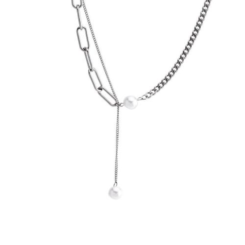 Zinc Alloy Jewelry Necklace with Plastic Pearl with 6cm extender chain silver color plated fashion jewelry & for woman nickel lead & cadmium free Length Approx 40 cm Sold By PC