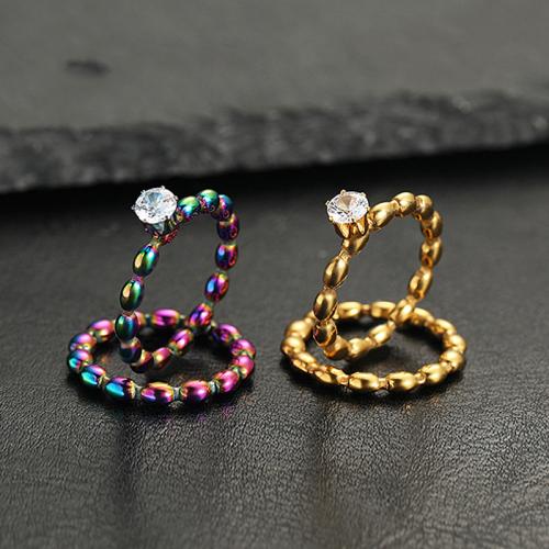 Anéis Couple dedo, Aço inoxidável 304, 2 peças & joias de moda & unissex & micro pavimento em zircônia cúbica, Mais cores pare escolha, vendido por Defina