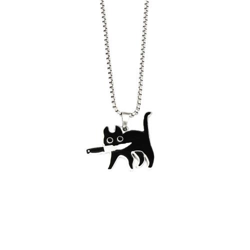 Stainless Steel Jewelry Necklace, 304 Stainless Steel, Cat, anoint, fashion jewelry & Unisex, original color, Length:Approx 60 cm, Sold By PC