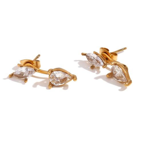 Boucle d'oreille de gaujon en acier inoxydable, acier inoxydable 316L, Plaqué or 18K, bijoux de mode & pavé de micro zircon & pour femme, doré, Vendu par paire