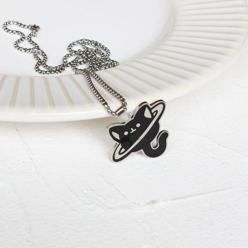 Stainless Steel Jewelry Necklace 304 Stainless Steel Cat anoint fashion jewelry & Unisex black Length Approx 60 cm Sold By PC