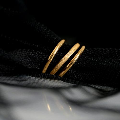 Titanium Steel Finger Ring 18K gold plated three pieces & fashion jewelry & for woman golden Sold By Set