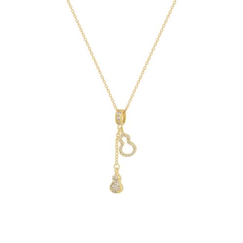 Titanstahl Halskette, mit Messing, Kalebasse, Modeschmuck & für Frau & mit Strass, goldfarben, Länge ca. 45 cm, verkauft von PC