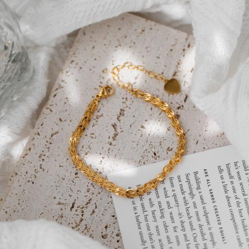 Bracelet d'acier titane, avec 5cm chaînes de rallonge, Plaqué or 18K, bijoux de mode & pour femme, doré, Longueur:Environ 17 cm, Vendu par PC