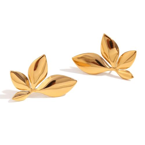 Stainless Steel Stud Earrings 316L Stainless Steel Leaf 18K gold plated fashion jewelry & for woman golden Sold By Pair