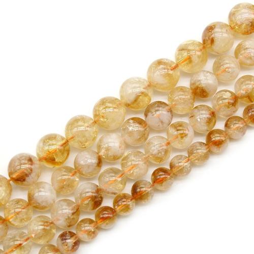 Naturlig Citrin pärlor, Rund, polerad, mode smycken & DIY & olika storlek för val, gul, Såld Per Ca 38 cm Strand