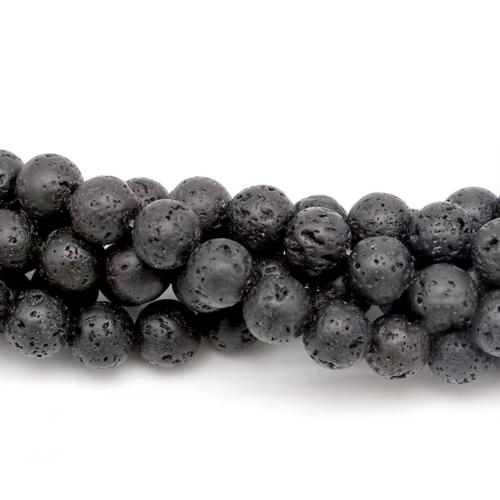 Natürliche Lava Perlen, rund, poliert, Modeschmuck & DIY & verschiedene Größen vorhanden, schwarz, verkauft per ca. 38 cm Strang