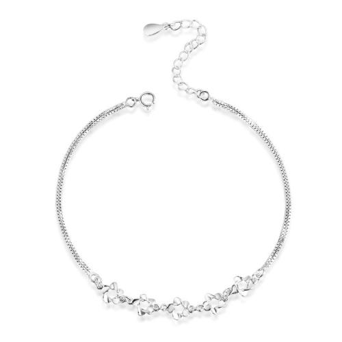 Fashion Sterling Silver Anklet, 925 Sterling Silver, Flower, fashion jewelry & for woman, nickel, lead & cadmium free, Length:Approx 26 cm, Sold By PC