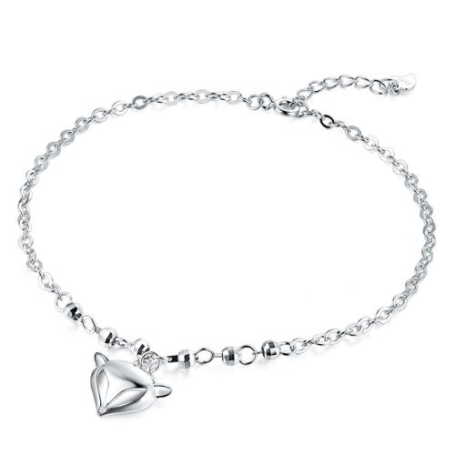 Fashion Sterling Silver Anklet, 925 Sterling Silver, with 3cm extender chain, Fox, fashion jewelry & for woman, nickel, lead & cadmium free, Length:Approx 21 cm, Sold By PC