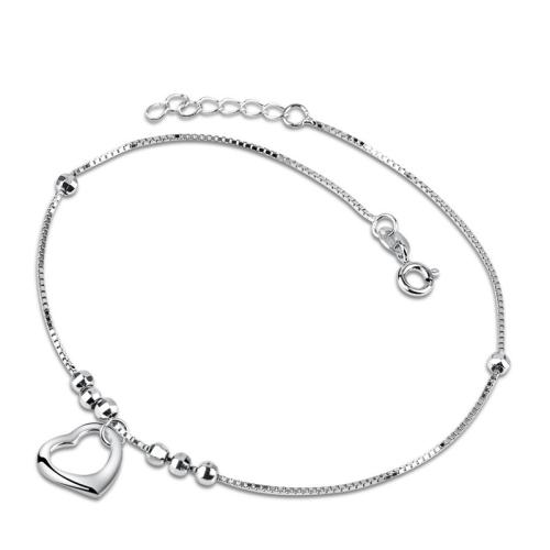 Fashion Sterling Silver Anklet, 925 Sterling Silver, with 2.5cm extender chain, Heart, polished, fashion jewelry & for woman, nickel, lead & cadmium free, Length:Approx 21 cm, Sold By PC