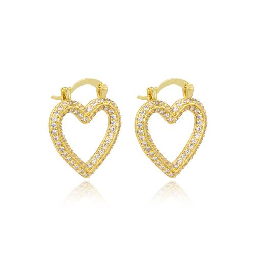 Cubic Zirconia Micro Pave Brass Earring, Heart, 18K gold plated, fashion jewelry & micro pave cubic zirconia & for woman, nickel, lead & cadmium free, 23x26mm, Sold By Pair