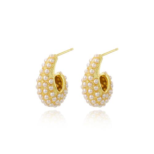 Cubic Zirconia Micro Pave Brass Earring, with Plastic Pearl, 18K gold plated, fashion jewelry & different styles for choice & micro pave cubic zirconia & for woman, nickel, lead & cadmium free, Sold By Pair