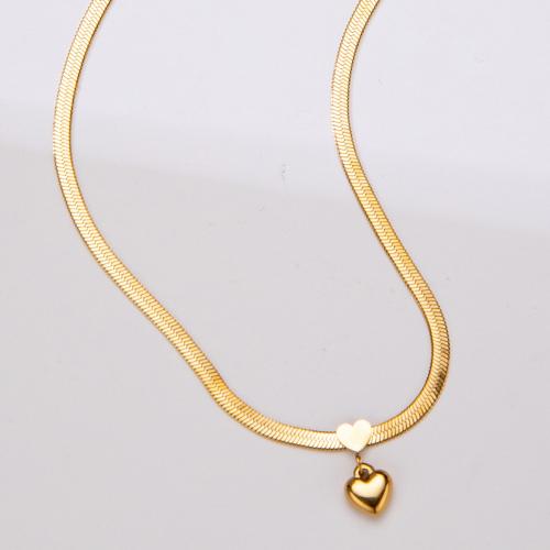 Titanstahl Halskette, mit Verlängerungskettchen von 5cm, Herz, Modeschmuck & für Frau, goldfarben, Länge:ca. 45 cm, verkauft von PC
