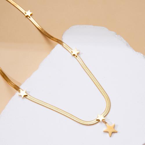 Titanstahl Halskette, mit Verlängerungskettchen von 5cm, Stern, Modeschmuck & für Frau, goldfarben, Länge:ca. 45 cm, verkauft von PC