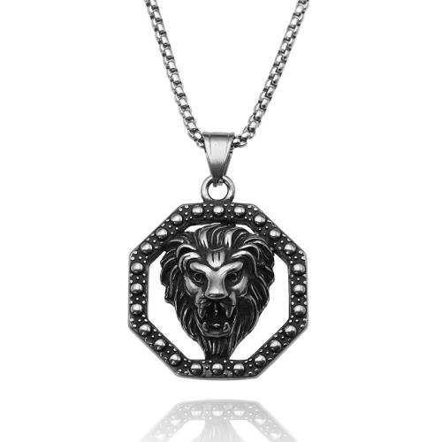 Stainless Steel Jewelry Necklace, 304 Stainless Steel, Lion, polished, fashion jewelry & for man, black, 45x38mm, Length:Approx 60 cm, Sold By PC