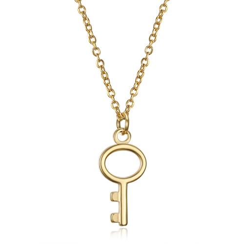 Colar de aço titânio, Partículas de aço, with 5cm extender chain, Chave, joias de moda & para mulher, dourado, comprimento Aprox 41 cm, vendido por PC