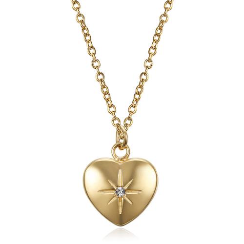 Titanium Steel Necklace, with 5cm extender chain, Heart, fashion jewelry & for woman & with rhinestone, golden, Length:Approx 41 cm, Sold By PC