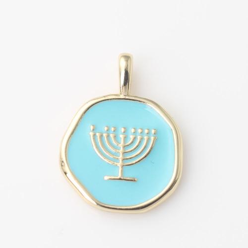 Brass Jewelry Pendants, gold color plated, DIY & enamel, light blue, nickel, lead & cadmium free, 18.50x13.70x1.70mm, Sold By PC