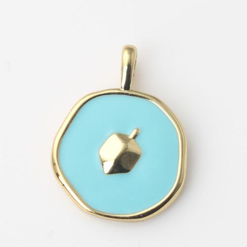 Brass Jewelry Pendants Slightly Round gold color plated DIY & enamel light blue nickel lead & cadmium free Sold By PC