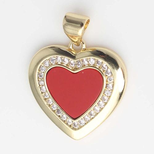 Messing hjerte Vedhæng, Heart, guldfarve belagt, du kan DIY & emalje, rød, nikkel, bly & cadmium fri, 18.40x17.70x2.80mm, Solgt af PC