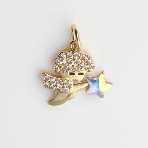 Cubic Zirconia Micro Pave Brass Pendant Angel gold color plated DIY & micro pave cubic zirconia nickel lead & cadmium free Sold By PC