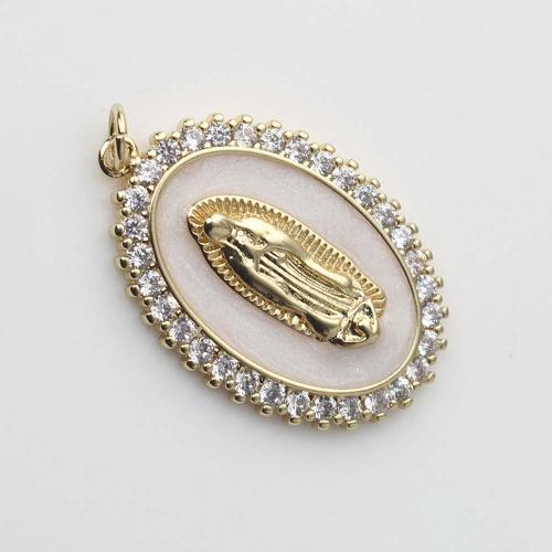 Cubic Zirconia Micro Pave Brass Pendant with White Shell gold color plated DIY & micro pave cubic zirconia nickel lead & cadmium free Sold By PC