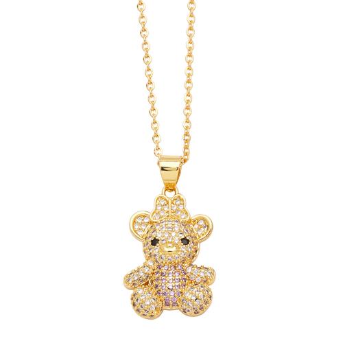 Cubic Zircon Micro Pave Brass Necklace, with 5cm extender chain, Bear, plated, fashion jewelry & micro pave cubic zirconia, more colors for choice, nickel, lead & cadmium free, 17x31mm, Length:45 cm, Sold By PC