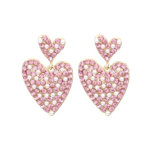 Zinc Alloy Stud Earring with Plastic Pearl Heart fashion jewelry & for woman & with rhinestone gold nickel lead & cadmium free Sold By Pair