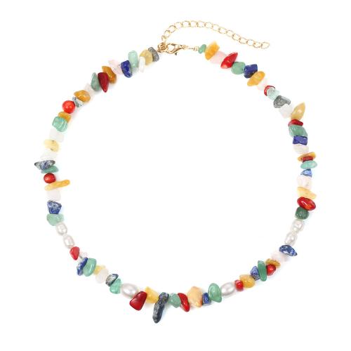 Natural Gemstone Necklace, Tibetan Style, with Stone & Plastic Pearl, with 7cm extender chain, handmade, fashion jewelry & for woman, multi-colored, nickel, lead & cadmium free, Length:40 cm, Sold By PC