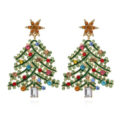 Weihnachten Ohrringe, Zinklegierung, mit Emaille, Weihnachtsbaum, Modeschmuck & für Frau & mit Strass, farbenfroh, frei von Nickel, Blei & Kadmium, 47x30mm, verkauft von Paar