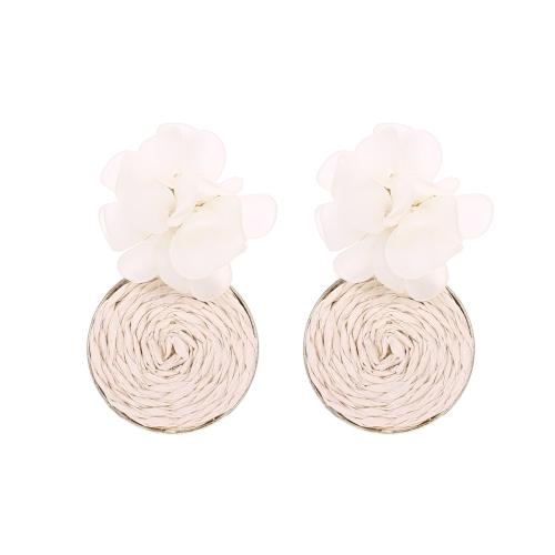 Zinc Alloy Stud Earring with Rafidah Grass & Resin Flower handmade fashion jewelry & for woman nickel lead & cadmium free Sold By Pair