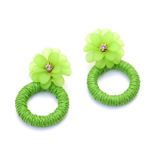 Zinc Alloy Stud Earring with Rafidah Grass & Resin Flower handmade fashion jewelry & for woman & hollow nickel lead & cadmium free Sold By Pair