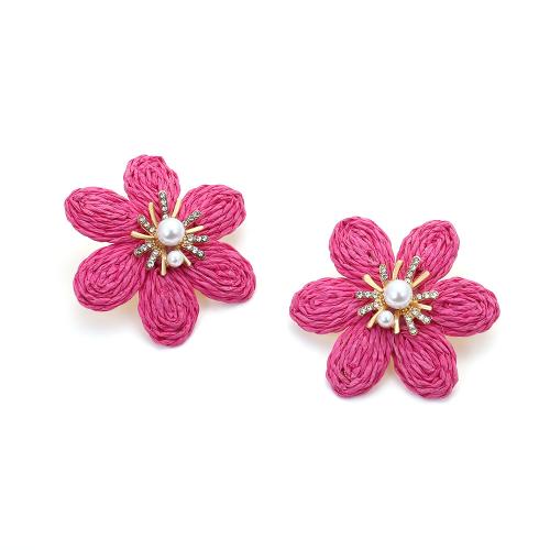 Earring Jewelry Rafidah Grass with Plastic Pearl Flower handmade fashion jewelry & for woman & with rhinestone nickel lead & cadmium free Sold By Pair
