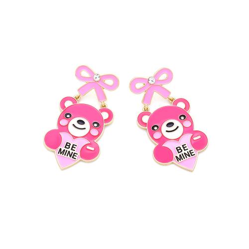 Zinc Alloy Stud Earring Bear for woman & enamel & with rhinestone multi-colored nickel lead & cadmium free Sold By Pair