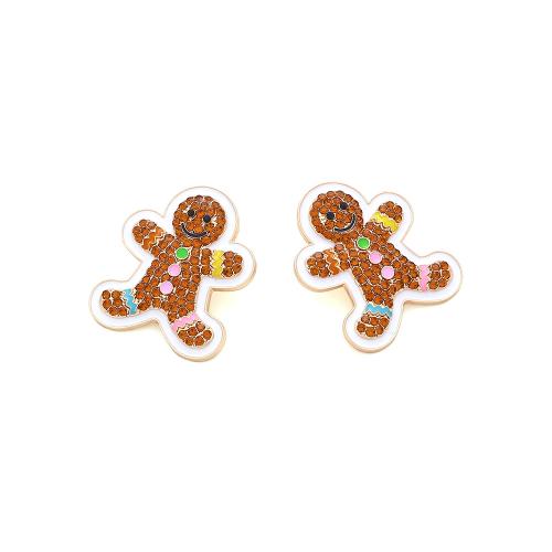 Tibetan Style Stud Earring, Christmas Design & for woman & enamel & with rhinestone, more colors for choice, nickel, lead & cadmium free, 35x30mm, Sold By Pair