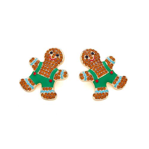 Tibetan Style Stud Earring, Christmas Design & for woman & enamel & with rhinestone, more colors for choice, 36x29mm, Sold By Pair
